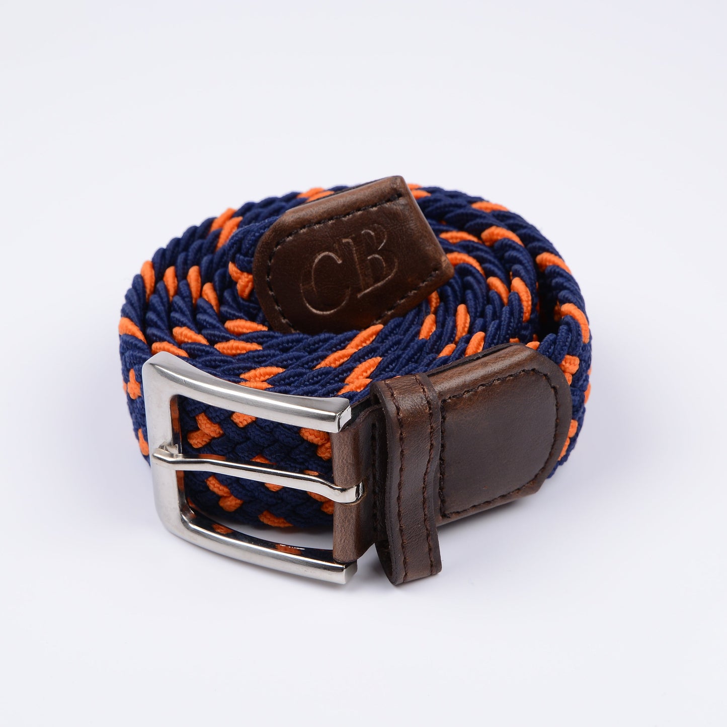 mens zigzag woven belt navy and orange