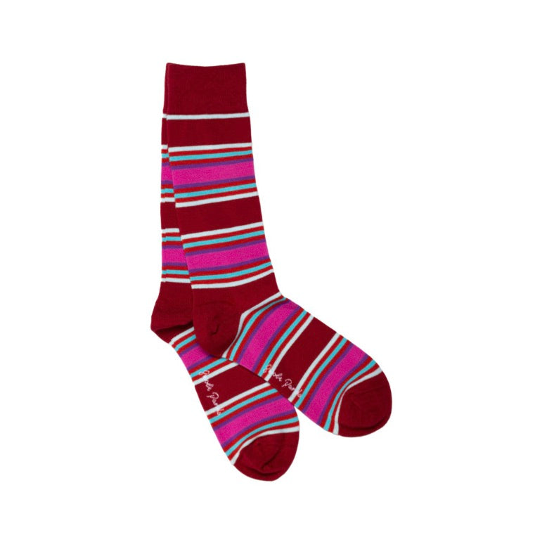 Burgundy and Pink Striped Bamboo Socks