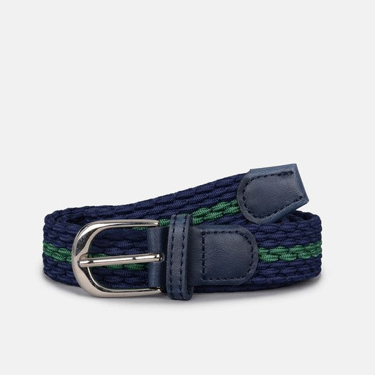 Children's Woven Stretch Belt in Navy Green Stripe