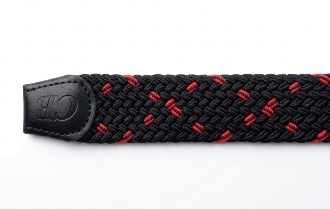 Men's Woven Stretch Belt in Navy and Red Zigzag