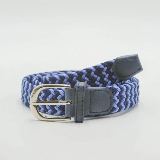 Ladies' Woven Stretch Belt in Navy and Blue Zigzag