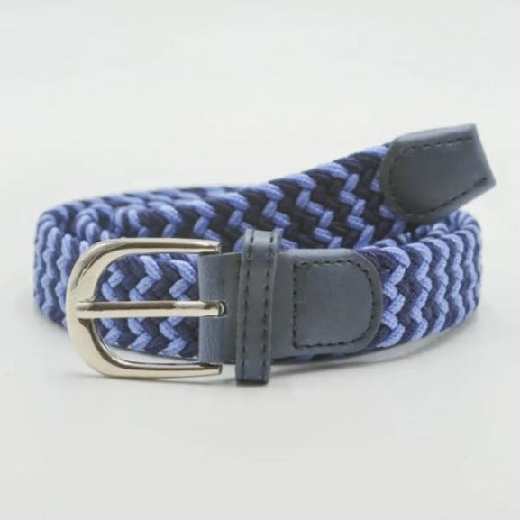 Children's Woven Stretch Belt in Navy and Light Blue Zigzag