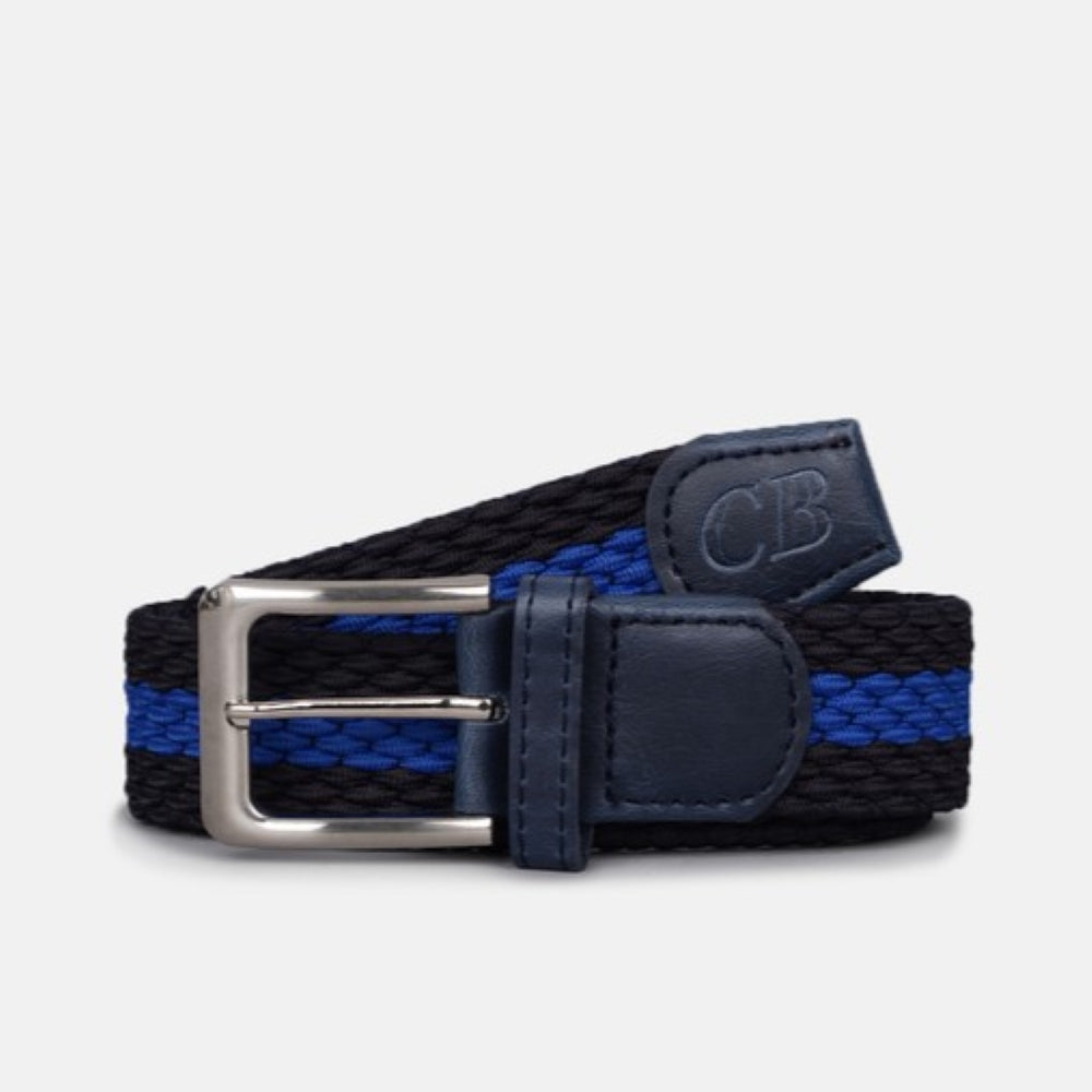 Men's Woven Stretch Belt in Dark Navy and Royal Blue Stripe