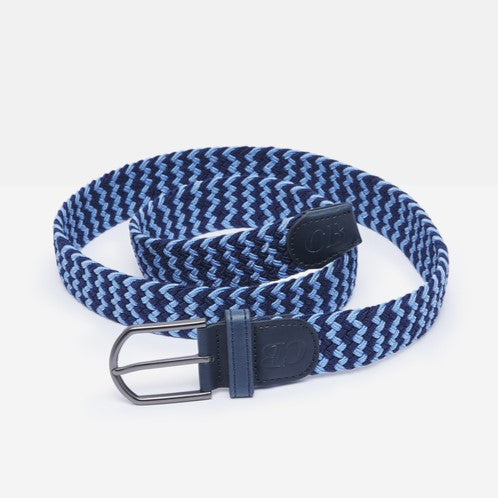 Men's Woven Stretch Belt in Navy and Pale Blue Zigzag