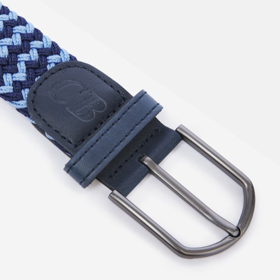 Men's Woven Stretch Belt in Navy and Pale Blue Zigzag