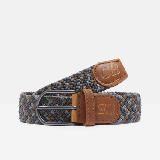 Men's Woven Stretch Belt in Grey and Sand Zigzag