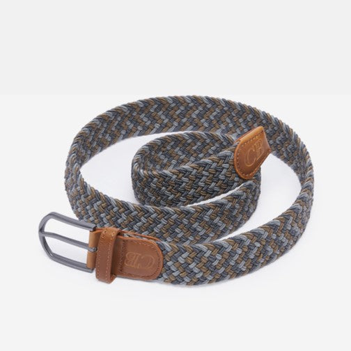 Men's Woven Stretch Belt in Grey and Sand Zigzag