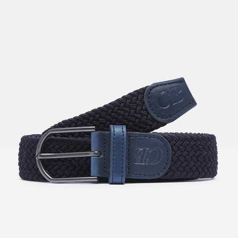 Men's Woven Stretch Belt in Navy with Navy Tab