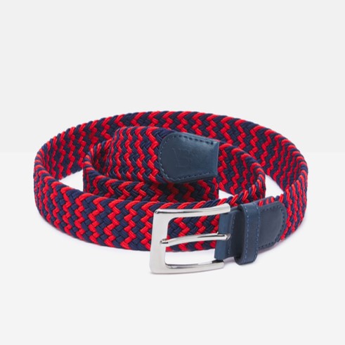 Men's Woven Stretch Belt in Navy and Red Zigzag