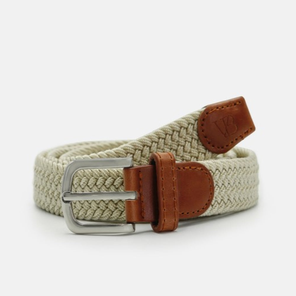 Men's Woven Stretch Belt in Beige