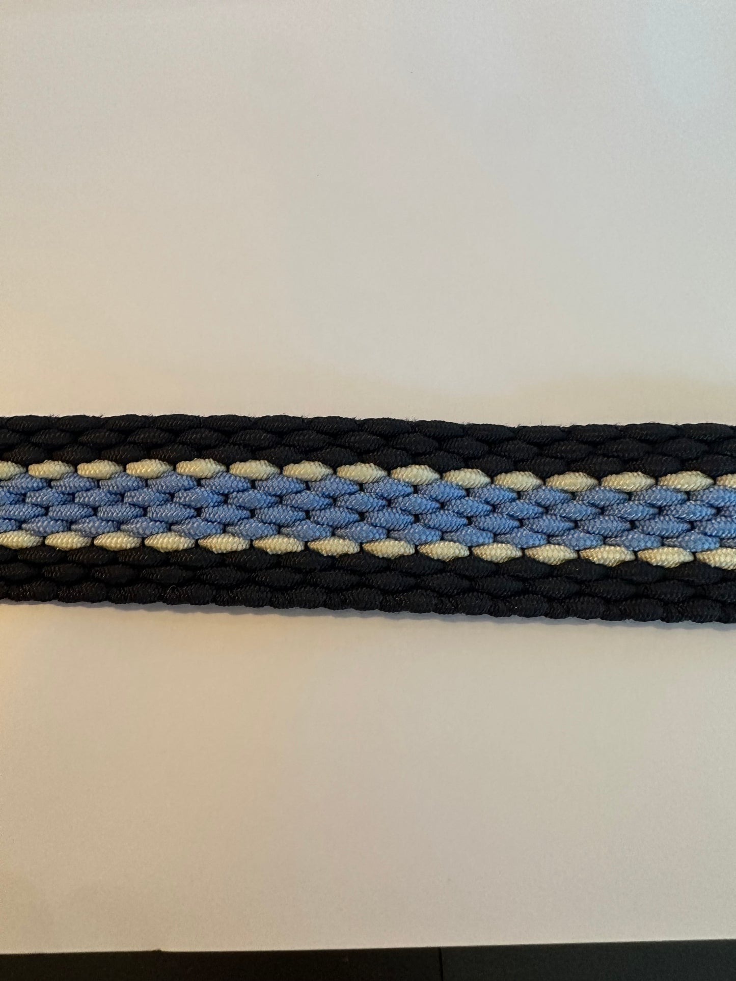 Men's Woven Stretch Belt in Navy, Light Blue and White Stripe
