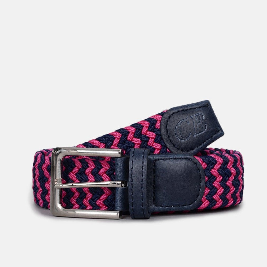 cerise and navy zigzag woven belt ladies