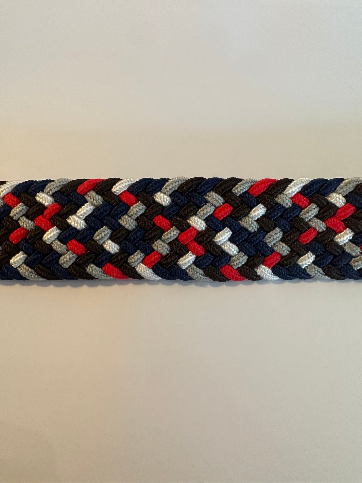 Men's Woven Stretch Belt in Red and Navy Multi Zigzag