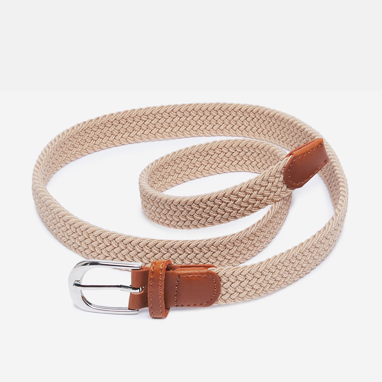 Ladies' Woven Stretch Belt in Beige