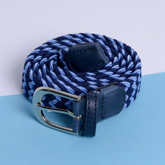 Ladies' Woven Stretch Belt in Navy and Blue Zigzag