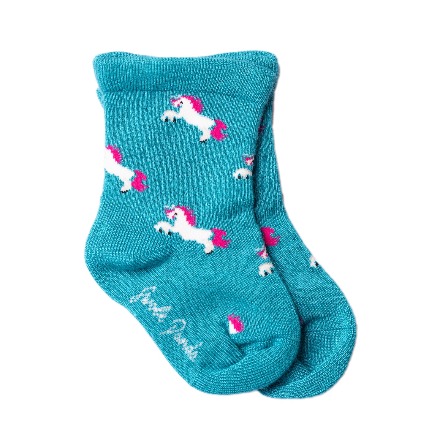 Turquoise childrens socks with unicorn pattern