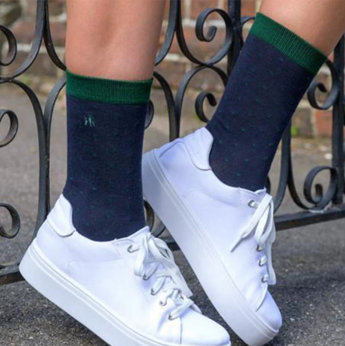 Spotted Green and Navy Bamboo Socks