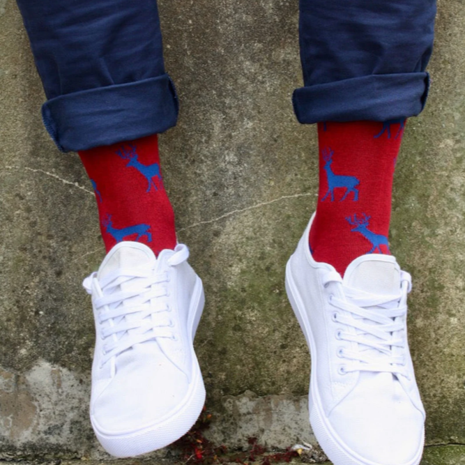 Red Stag Stripe Bamboo Socks