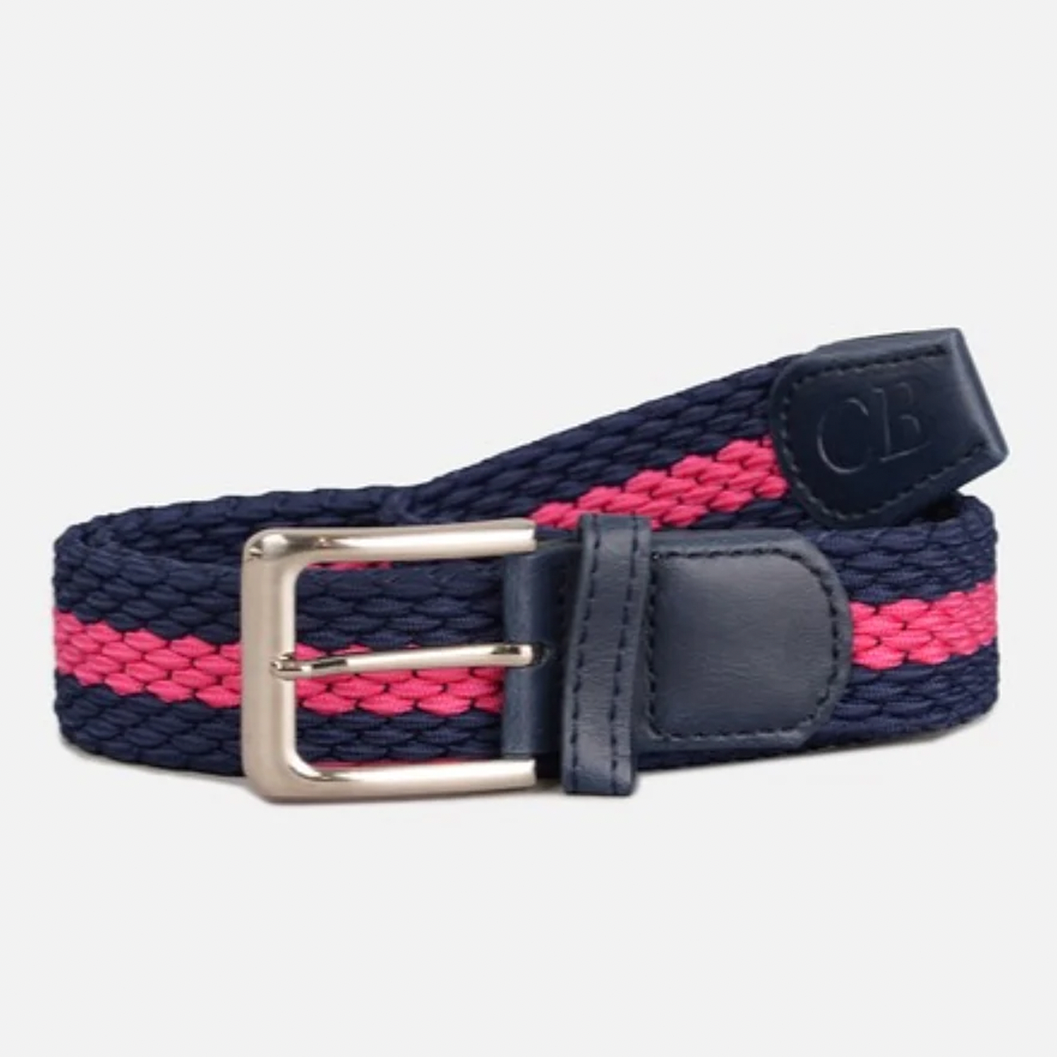 Children's Woven Stretch Belt in Navy and Cerise Stripe