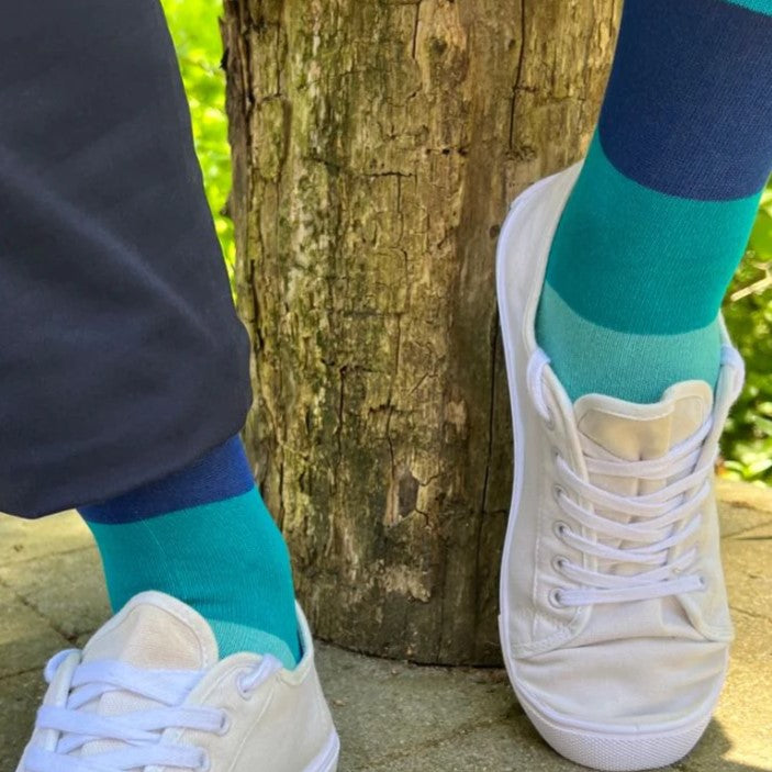 Blue Block Striped Bamboo Socks