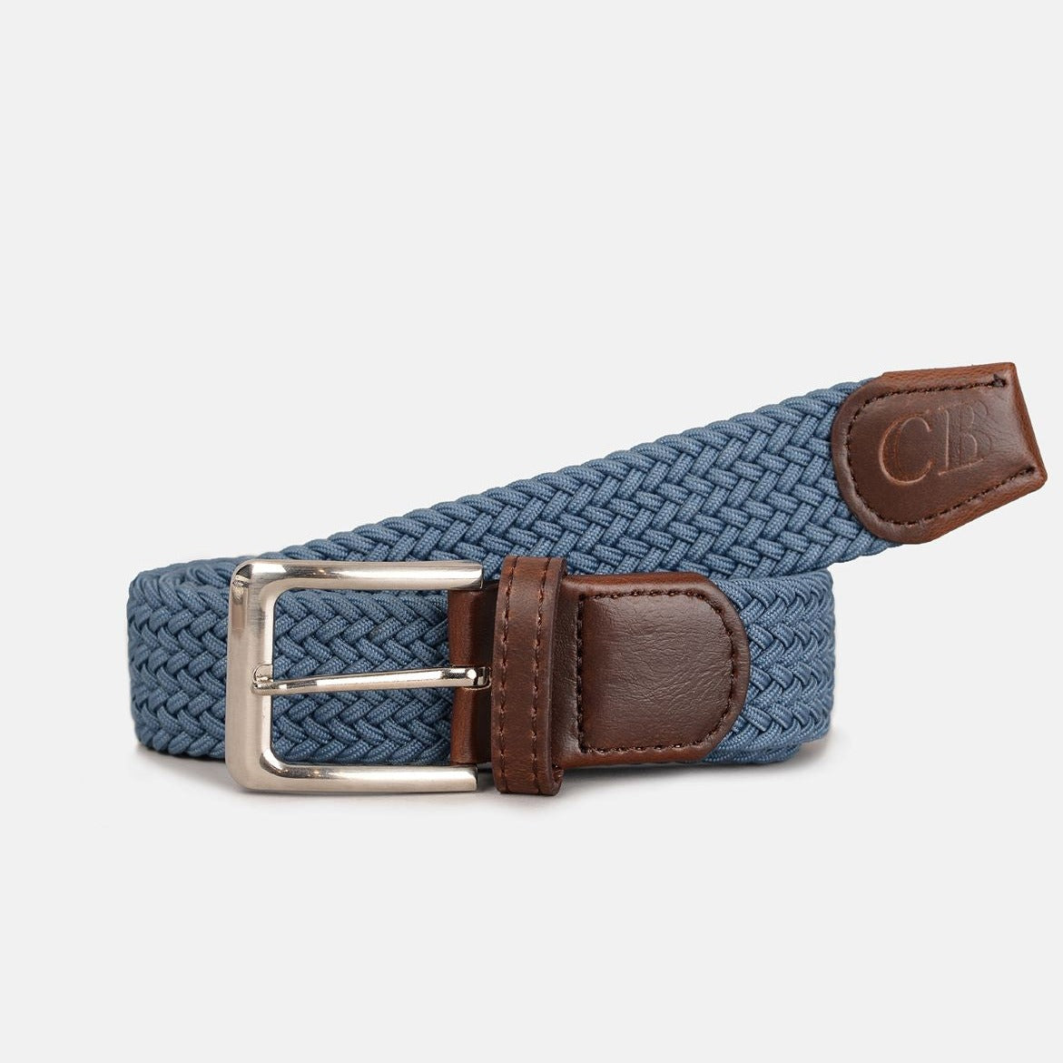 Men's Woven Stretch Belt in Plain Petrol Blue