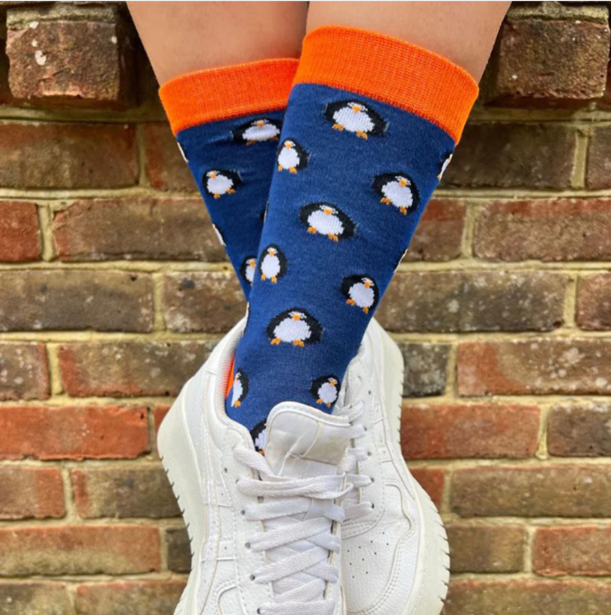 Orange Penguin Bamboo Socks