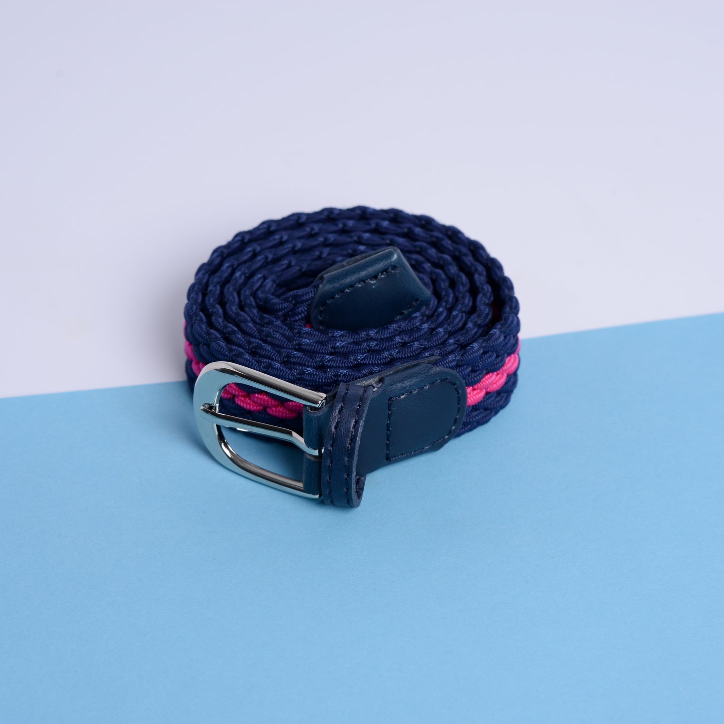 Ladies' Woven Stretch Belt in Navy and Cerise Stripe