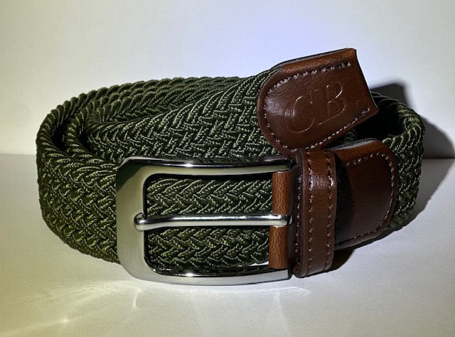 Men's Woven Stretch Belt in Khaki
