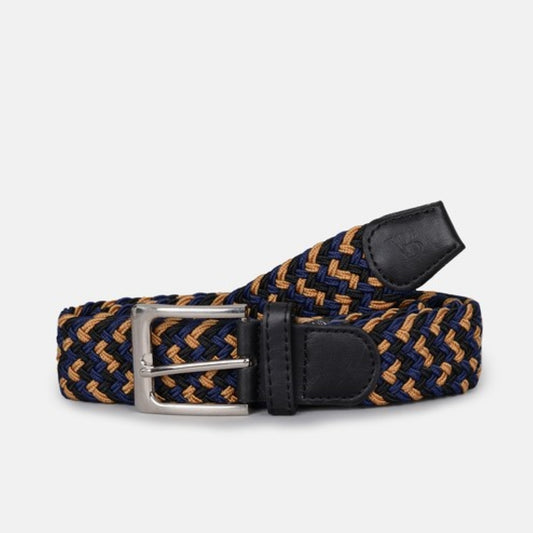 Men's Woven Stretch Belt in Navy, Black, and Yellow Zigzag