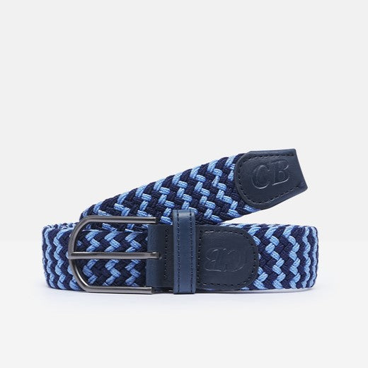 Men's Woven Stretch Belt in Navy and Pale Blue Zigzag