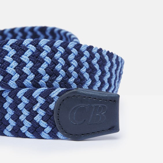 Men's Woven Stretch Belt in Navy and Pale Blue Zigzag