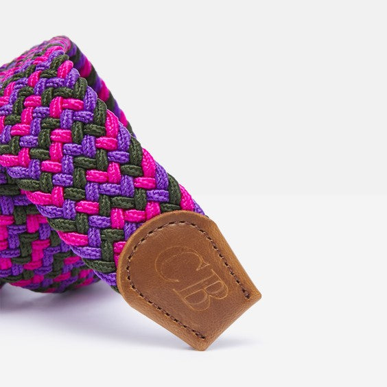 Men's Woven Stretch Belt in Cerise, Olive, and Purple Zigzag
