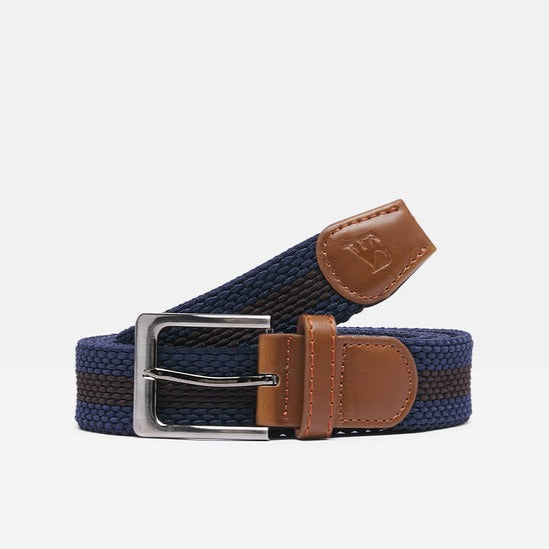 Adult Woven Stretch Belt in Black and Blue Stripe