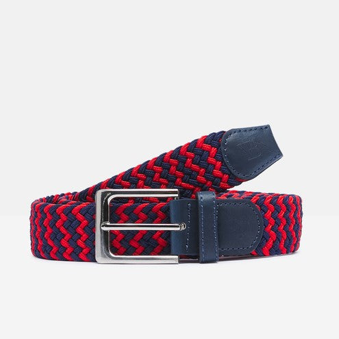 Men's Woven Stretch Belt in Navy and Red Zigzag