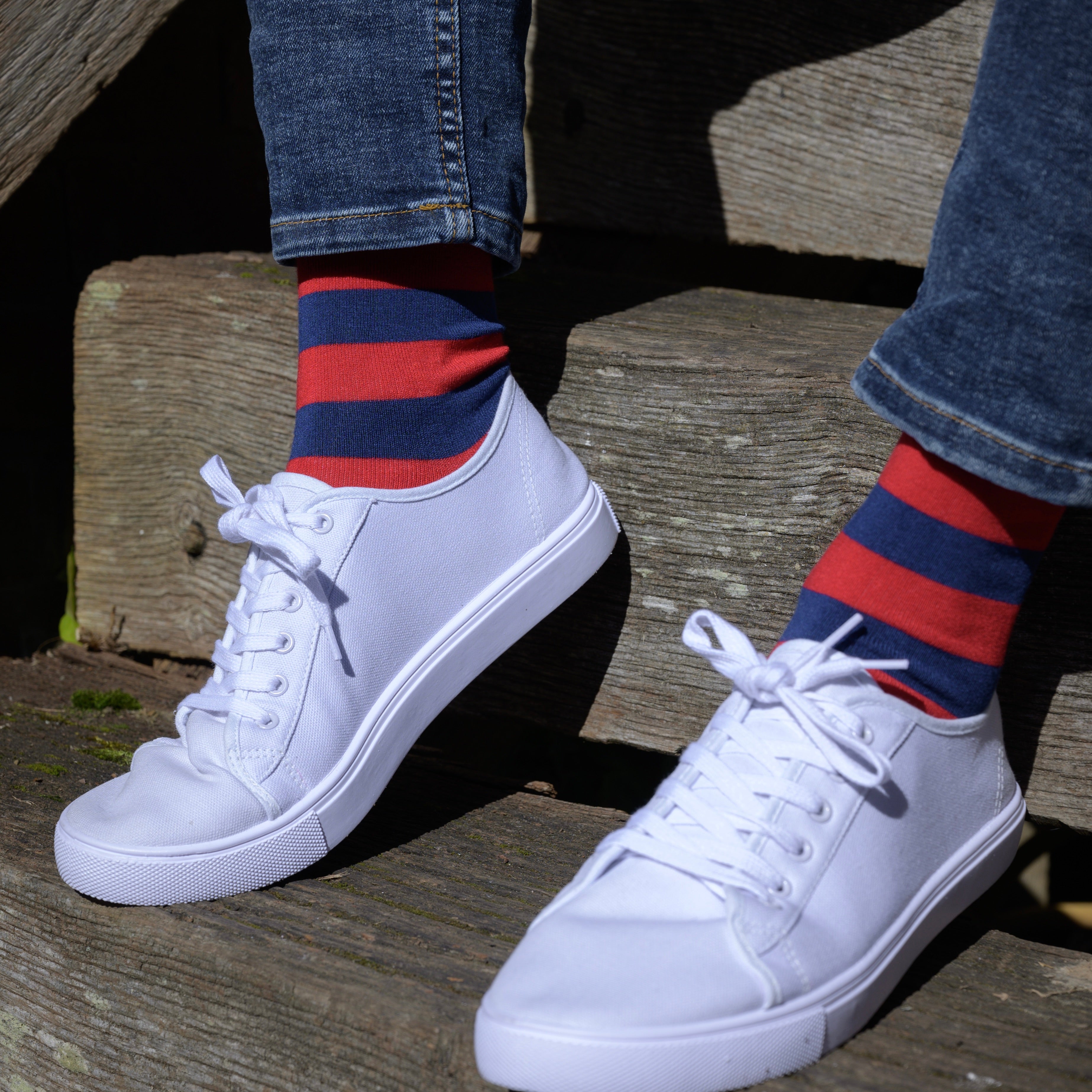 Men's Red & Grey Striped Cotton Socks