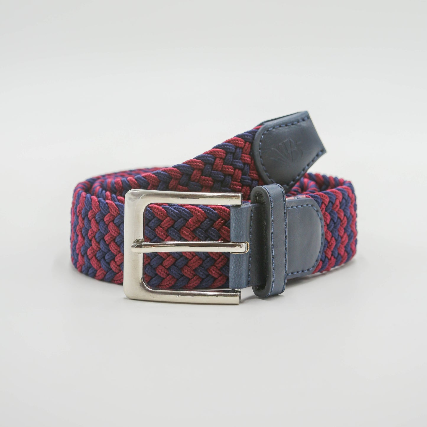 Men's Woven Stretch Belt in Navy and Mulberry Zigzag