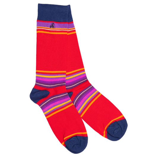 Red Multi Stripe Bamboo Socks