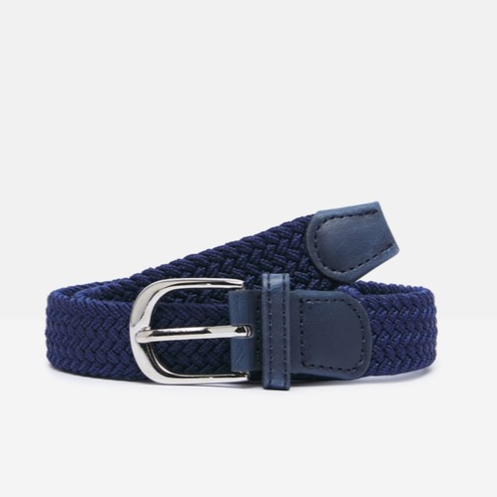 Ladies' Woven Stretch Belt in Navy with Brown Tab