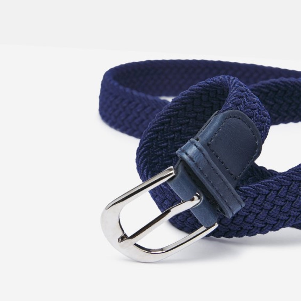 Ladies' Woven Stretch Belt in Navy with Brown Tab