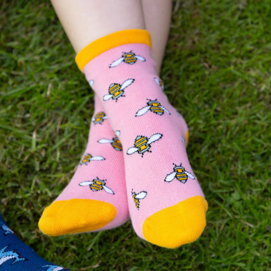 Children's Bamboo Pink Bumblebee Socks (can be matched with an adult pair).