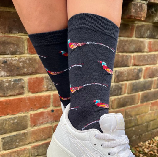 Navy Pheasant Bamboo Socks