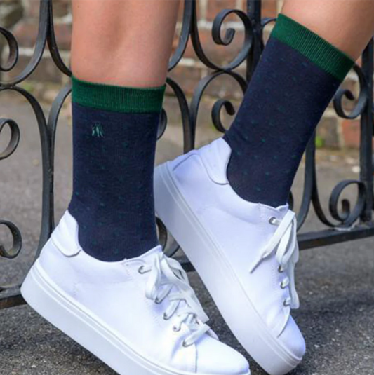 Spotted Green and Navy Bamboo Socks