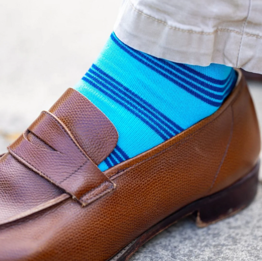 Aqua and Pink Stripe Bamboo Socks