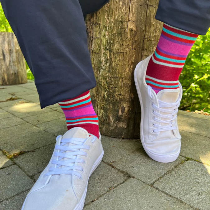Burgundy and Pink Striped Bamboo Socks