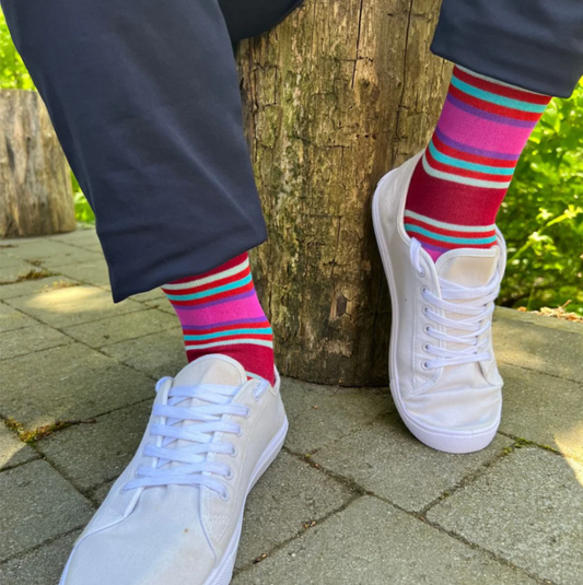 Burgundy and Pink Striped Bamboo Socks