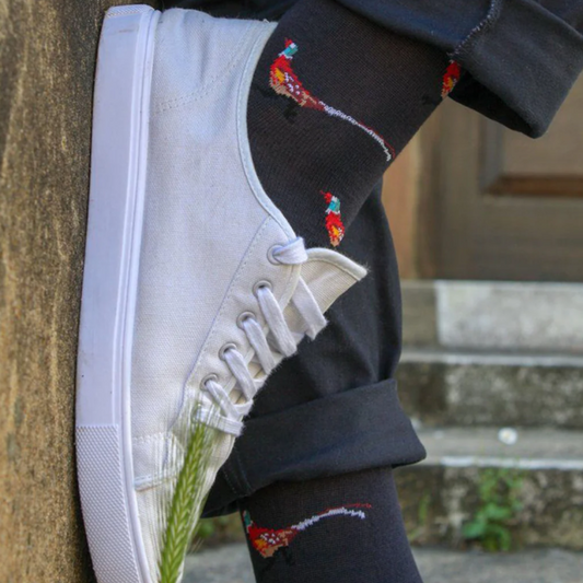 Navy Pheasant Bamboo Socks