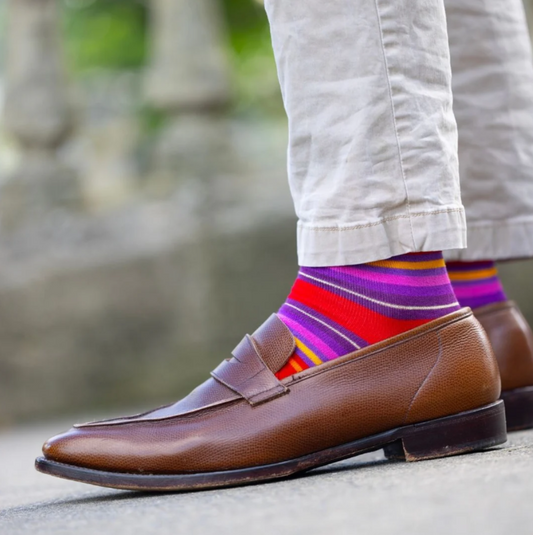 Red Multi Stripe Bamboo Socks