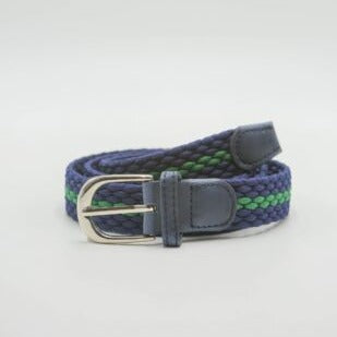 Ladies' Woven Stretch Belt in Navy and Green Stripe