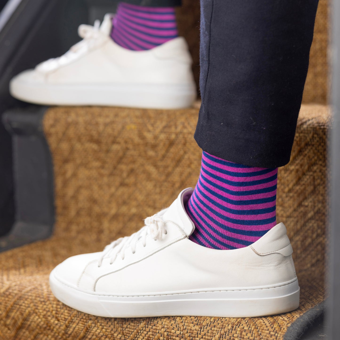 Pink Narrow Stripe Bamboo Socks